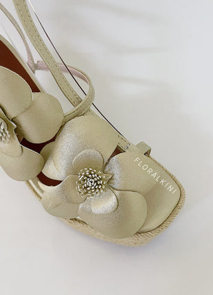 Flowers Embellished Platform Espadrille Wedge Sandals