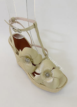 Flowers Embellished Platform Espadrille Wedge Sandals