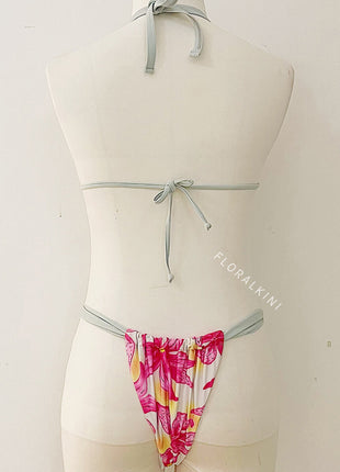 Contrast Floral Print Triangle Brazilian Bikini Set