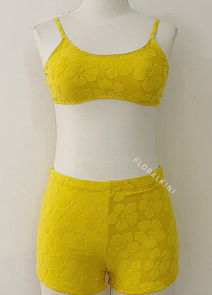 Floral Terry Towel Scoop Sporty Bikini Top And High Waisted Boyshorts