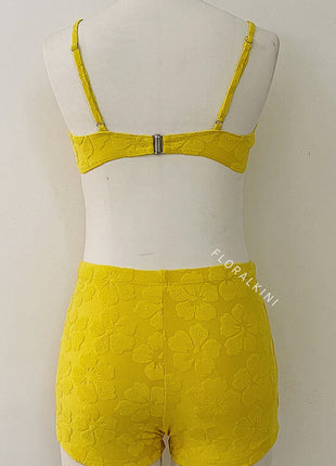 Floral Terry Towel Scoop Sporty Bikini Top And High Waisted Boyshorts