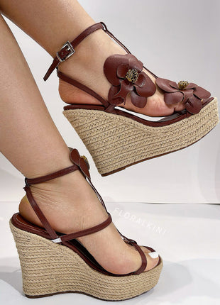 Flowers Embellished Platform Espadrille Wedge Sandals