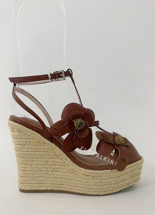 Flowers Embellished Platform Espadrille Wedge Sandals