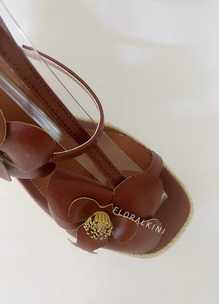 Flowers Embellished Platform Espadrille Wedge Sandals