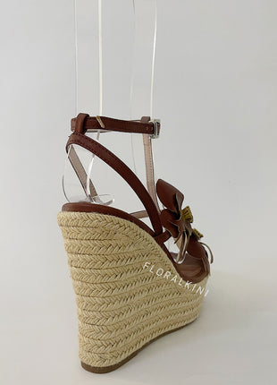 Flowers Embellished Platform Espadrille Wedge Sandals