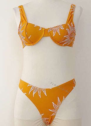 Mustard Sun Print Underwire Balconette Bikini Top