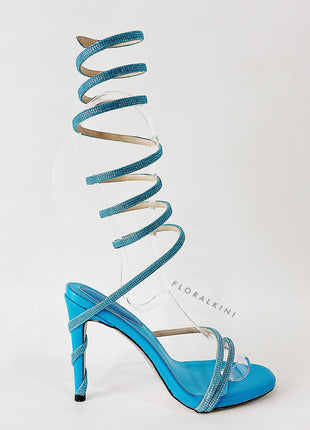 Faux Suede Crystal Embellished Ankle Wrap Open Toe High Heel Sandals