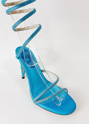 Faux Suede Crystal Embellished Ankle Wrap Open Toe High Heel Sandals