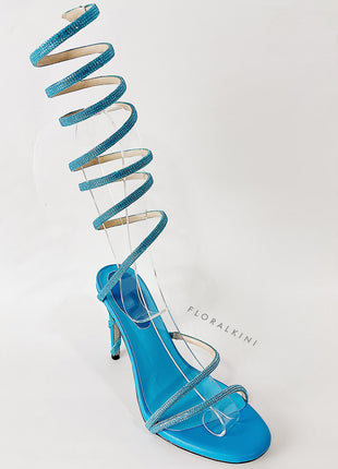 Faux Suede Crystal Embellished Ankle Wrap Open Toe High Heel Sandals