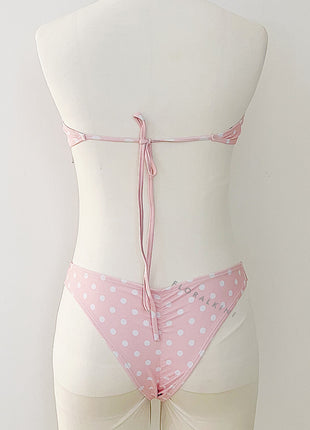 Pink Polka Dot Rosette Bandeau High-Cut Bikini Set