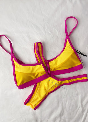 Color Block V-Wire High Cut Bikini Set