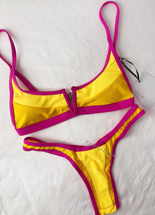 Color Block V-Wire High Cut Bikini Set