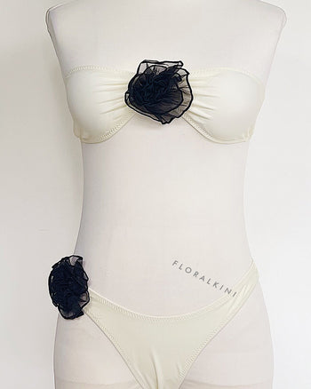 Rosette Bandeau High Waisted Bikini Set - Light Blue
