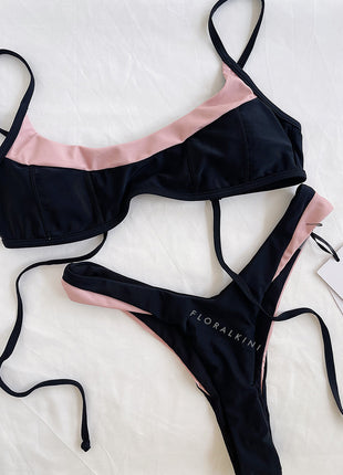 Contrast Color Block Bralette Bikini Set