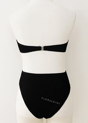 Bandeau Crinkle High Waisted Bikini Set With Gold Shell Detail