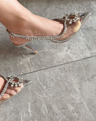 Transparent Crystal Embellished Pvc Slingback Pump Heels