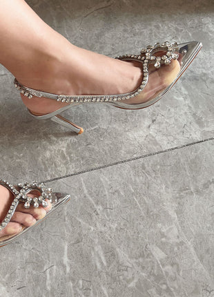 Transparent Crystal Embellished Pvc Slingback Pump Heels
