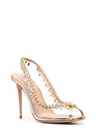 Transparent Crystal Embellished Pvc Open Toe Slingback Pump Heels