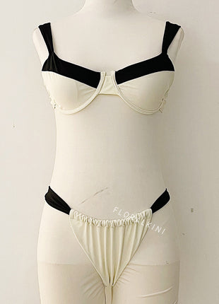 Black & White Two-Tone Balconette Underwire Ruched Bikini Set