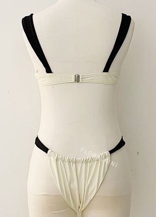 Black & White Two-Tone Balconette Underwire Ruched Bikini Set
