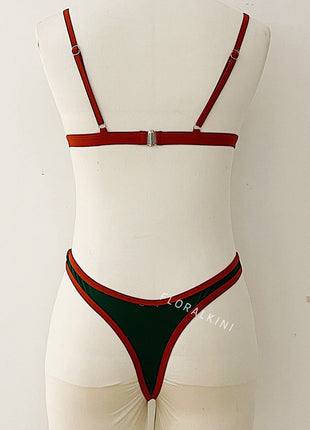 Conjunto de bikini de corte alto con aro en V y bloques de color