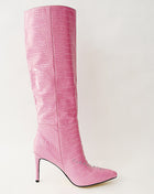 Croc-Effect Faux Leather Pointed Toe Stiletto Heel Knee High Boots