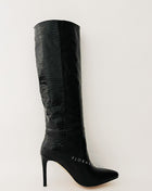 Croc-Effect Faux Leather Pointed Toe Stiletto Heel Knee High Boots