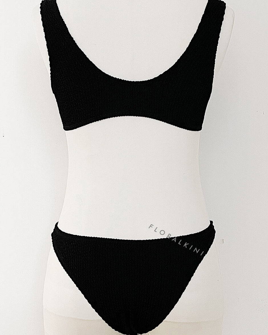 Black Crinkle Cut Out One Piece Swimsuit