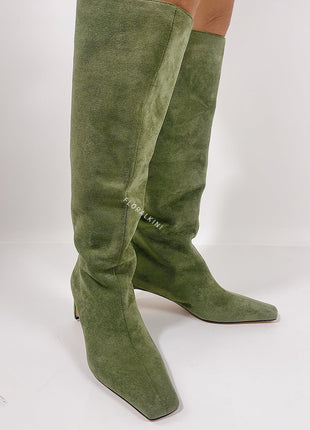 Faux Suede Pointed Toe Knee-High Boots