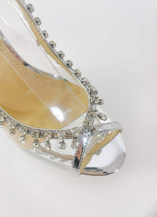 Transparent Crystal Embellished Pvc Open Toe Slingback Pump Heels