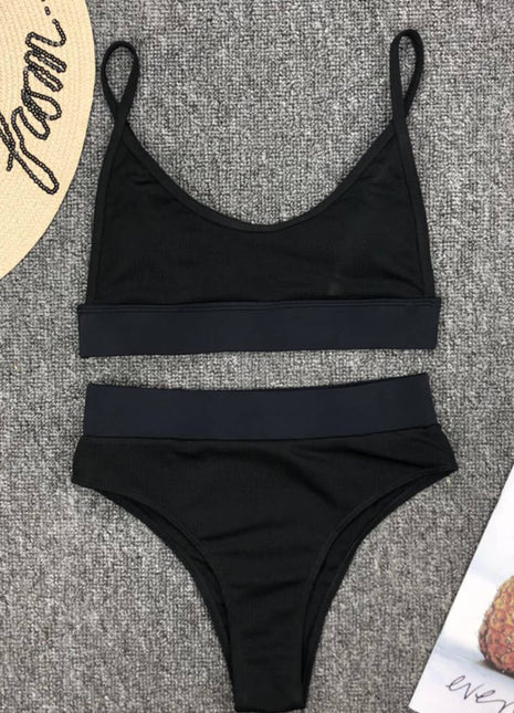 Black Ribbed High Waisted Bikini Bottom