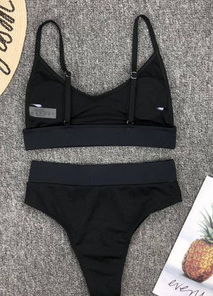 Black Ribbed High Waisted Bikini Bottom