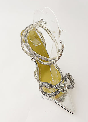 Clear Perspex Wrap Around Diamante Bow High Heel