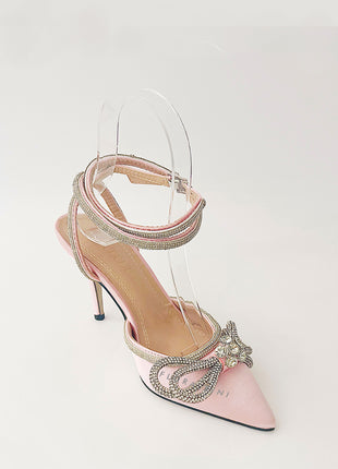 Pink Wrap Around Diamante Bow High Heel