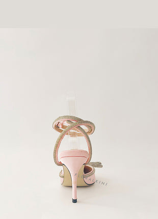 Pink Wrap Around Diamante Bow High Heel