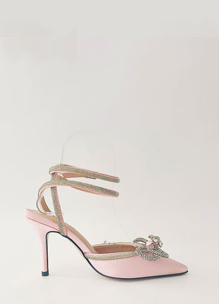 Pink Wrap Around Diamante Bow High Heel