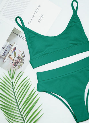 Green Ribbed High Waisted Bikini Bottom