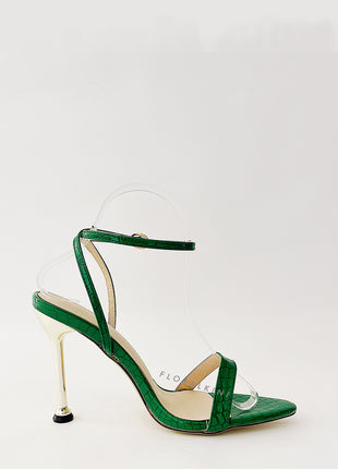 Green Faux Croc Stiletto Heels