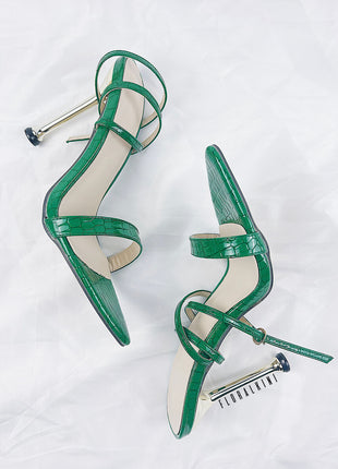 Green Faux Croc Stiletto Heels