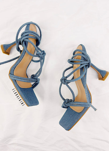 Denim Lace Up Square Toe Sculptured Heel