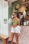 Green Floral Ruffled Balconette Underwired Bikini Top