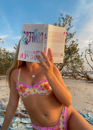 Yellow Floral Ruffled Balconette Underwired Bikini Top