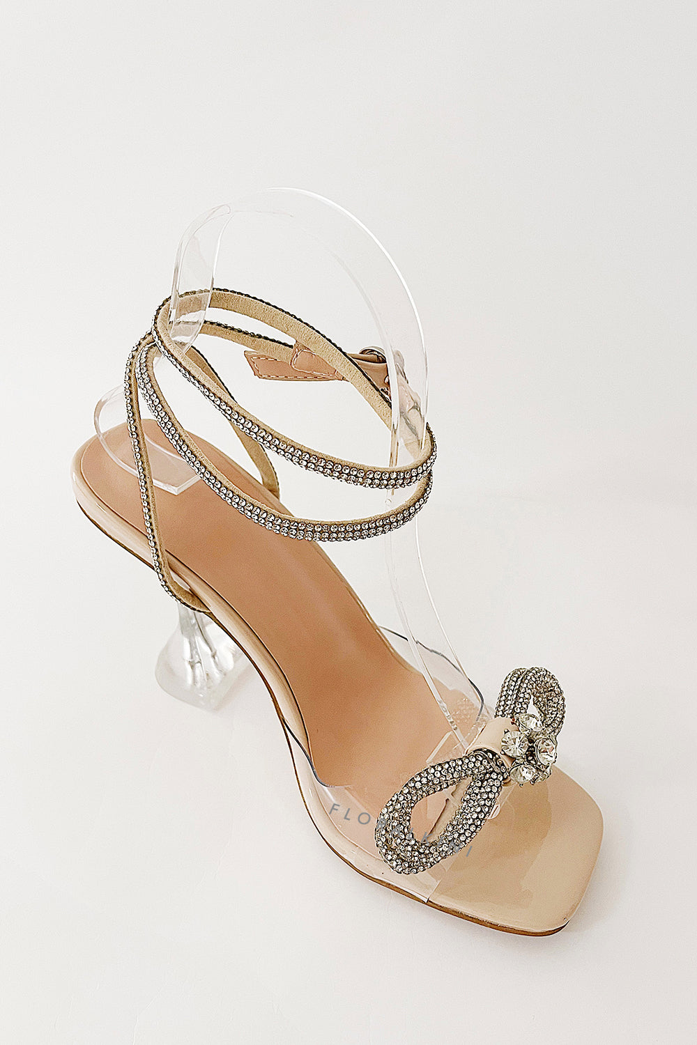 Nude Patent Diamante Bow Detail Square Toe Clear Perspex Heel US 11/EU 42 Nude Patent Diamante Bow Detail Square Toe Clear Perspex Heel US 11/EU 42