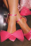 Hot Pink Asymmetric Mesh Bow Ankle Strap High Heel Sandal