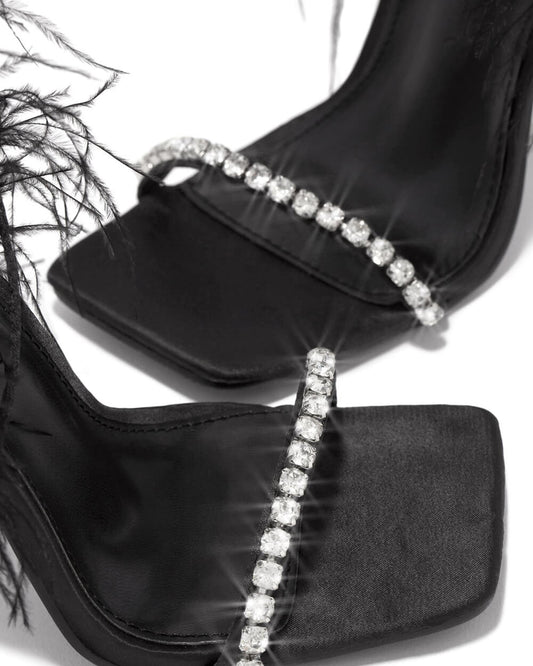 Women's Sheer Perspex Feather Crystal Fur High Heel Shoes