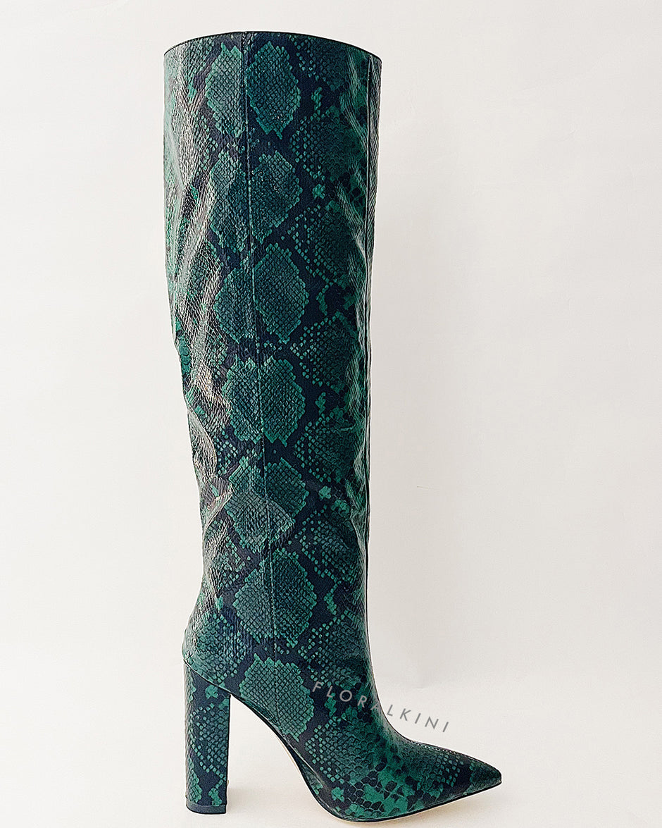 Python Effect Knee High Boots - Green – FloralKini