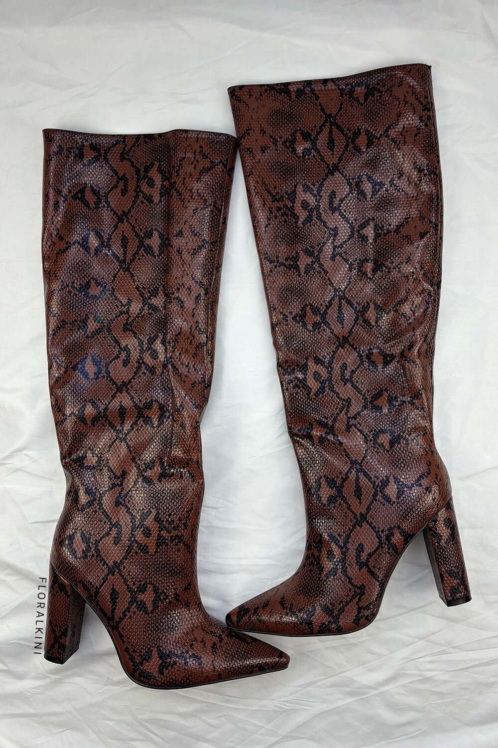 Python Effect Knee High Boots - Brown – FloralKini