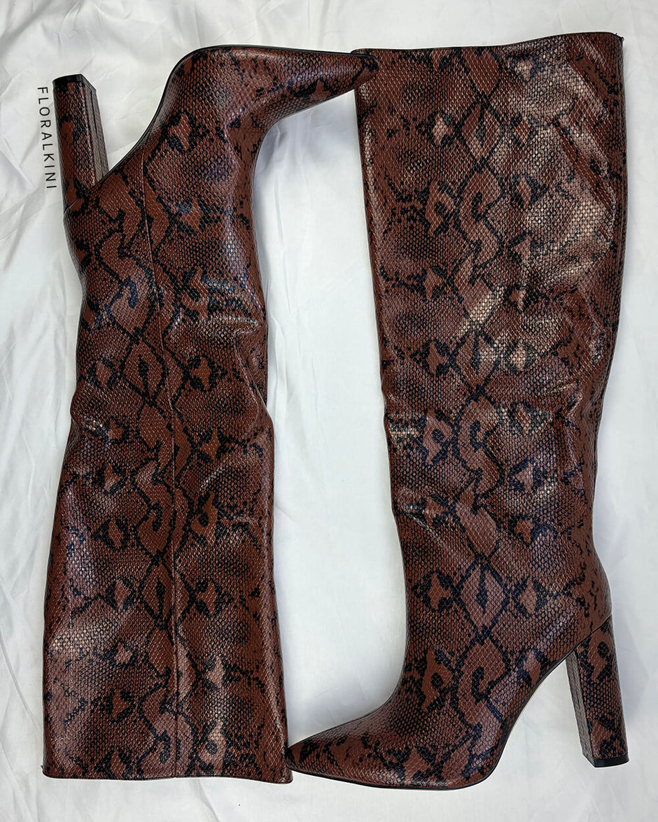 Python Effect Knee High Boots - Brown – FloralKini