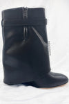 Faux Leather Padlock Detail Folded Wedge Heel Ankle Boots - Black