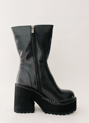 Black Chunky Platform Ankle Sock Boots